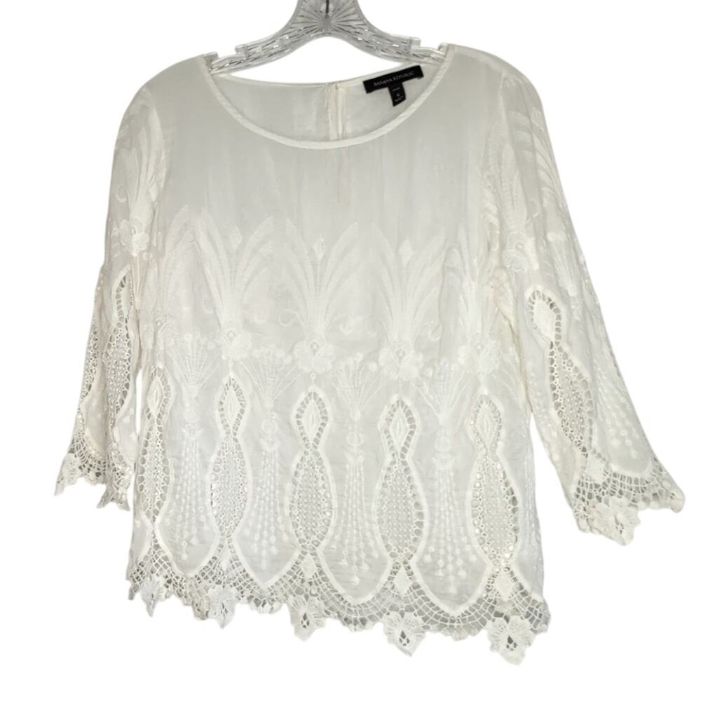 Banana Republic Semi-Sheer White Lace Cotton/Silk Blouse, size small, Feminine
